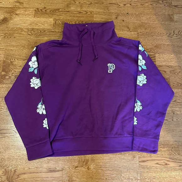 NWT VS PINK Purple & White Floral Cowl Neck Everyday Lounge Pullover Sweatshirt - Picture 3 of 14